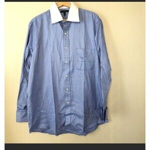 Burberry London Mens 15.5 - 33 Long Sleeve Striped Dress Shirt Blue White